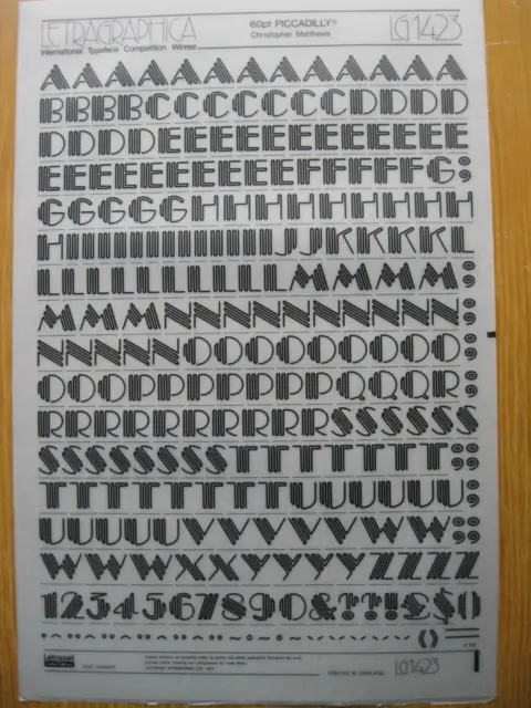 1 x Letraset Oberhülle & Nummer PICCADILLY 14 mm 60pt Blatt LG1423 (R)