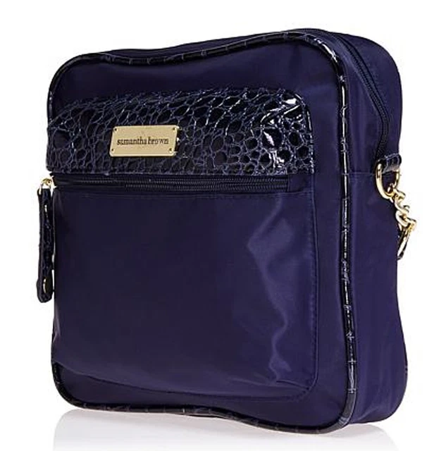 Samantha Brown Lightweight Organizer Crossbody Bag Purse Croc Trim ~  Navy
