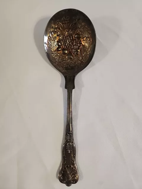 Antique WA Sheffield England Large Spoon 9 In Long Silverplate Fruit Design