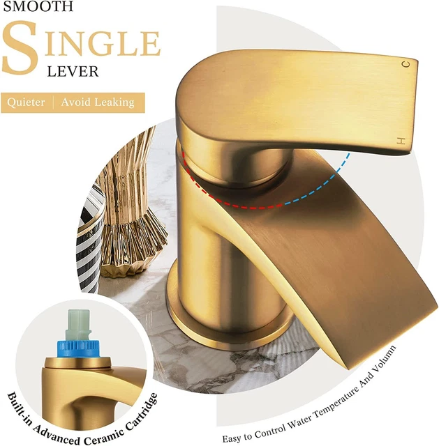 Hapilife Brushed Gold Basin Tap with Pop up Waste Hose & Fittings 8