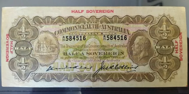 1926 Kell/Collins Half Sovereign (Ten Shillings) Banknote A36 - 584516 Used F/VF