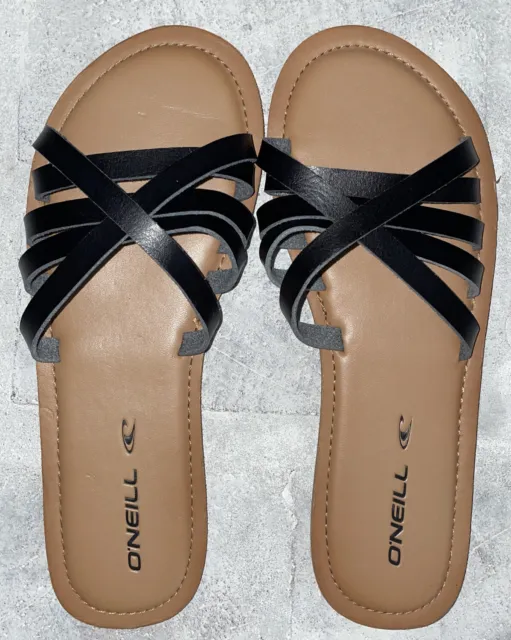Women’s O’Neill Sandals Size 7, Flats, Black Straps & Tan Sole