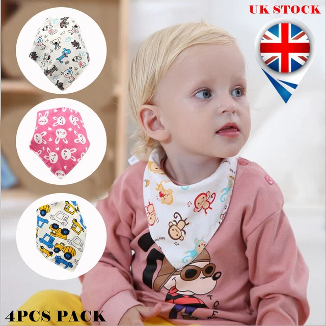 UK 4Pack Baby Dribble Bandana Bibs Girl/Boy COTTON SUPER ABSORBENT 0~36 Months