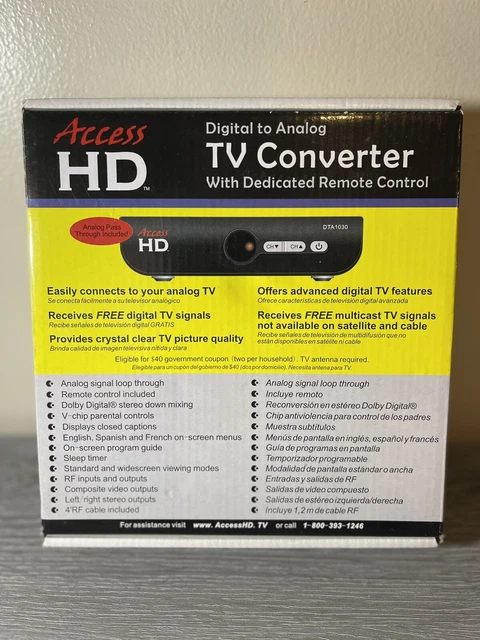 Access HD Digital - Analog TV Converter Box via Antenna + Remote- New-DTA1030D