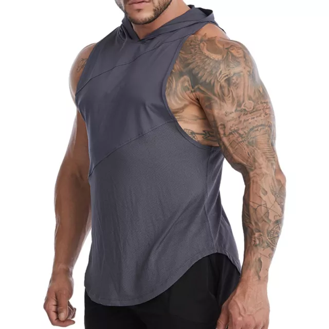 Uomo Canotta da Palestra Traspirante Tee per Bodybuilding con Cappuccio T-Shi ♪