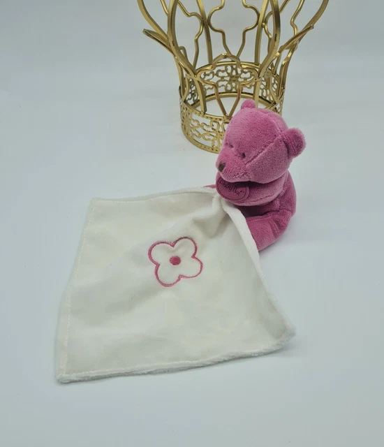38 - Doudou Peluche Ours Rose Mouchoir Blanc Fleur 🌸 Babynat Neuf