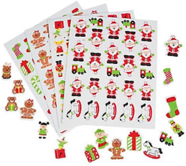 115 Piece - Santa's Workshop Foam Stickers / Shapes - 1 to 2 Inch - New