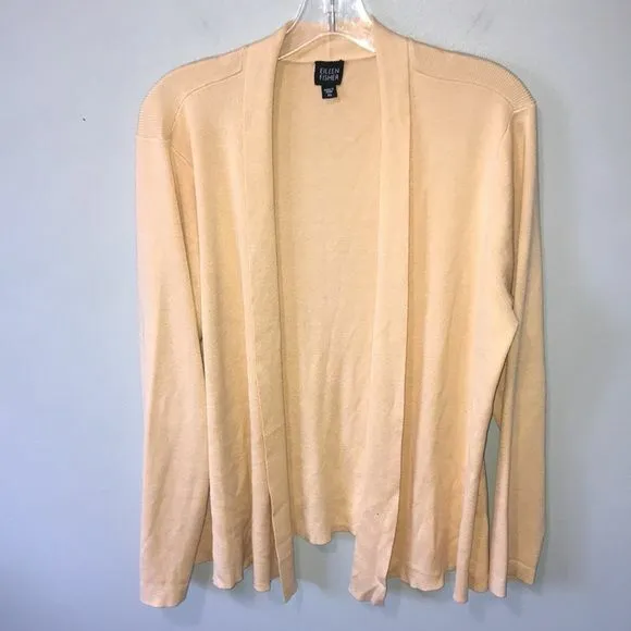 Eileen Fisher Silk Blend Open Front Knit Cardigan Size XL Silk Cotton Blend