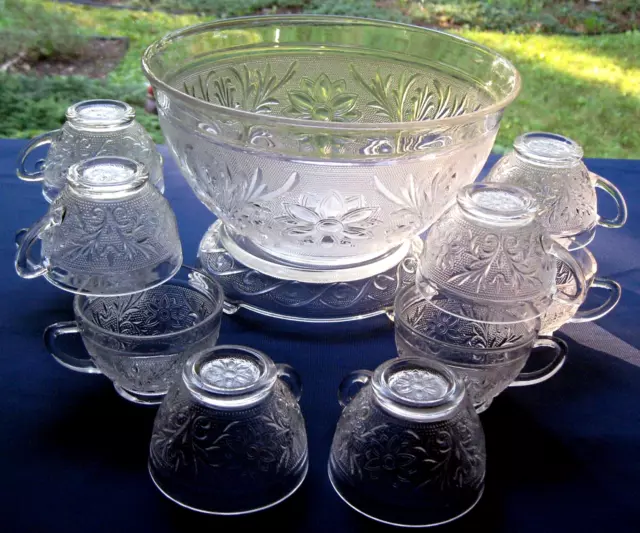 Anchor Hocking Glass Clear Sandwich Punch Bowl & 12 Cups & Base 14 Piece Set 2