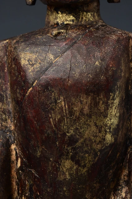 18th Century, Shan, Antique Tai Lue Burmese Wooden Seated Buddha 3