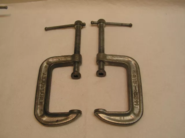 LOT 2 Very Good VINTAGE ADJUSTABLE BRAND 1422 2 1/2" C CLAMPS MADE IN USA