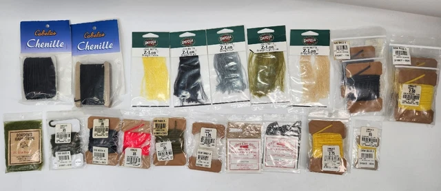 Lote Grande de 28 Atar Moscas Chenille Cabela's ETC Varios Colores Estilos Premium Lana