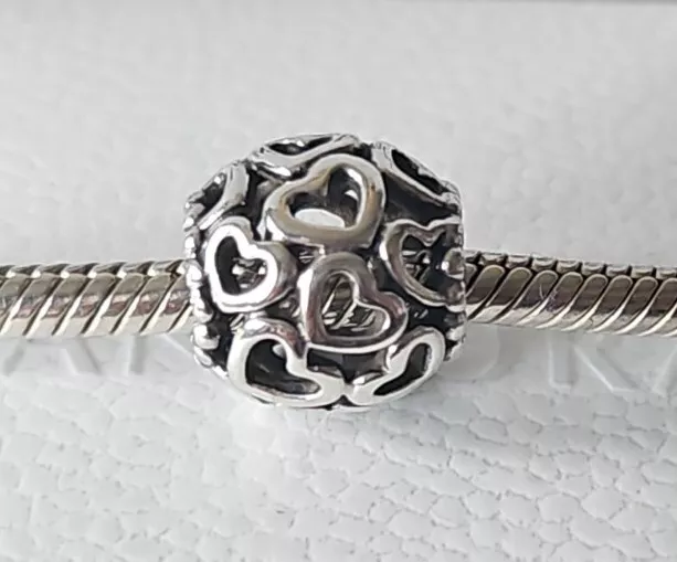 Genuine Pandora Bracelet Charm - Silver Openwork Hearts All Over Bead S925 ALE