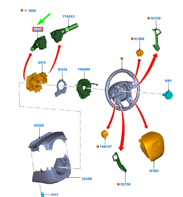 FORD RANGER T6 MK1 Steering Wheel Indicator Lamp Switch LHD 1728356 NEW