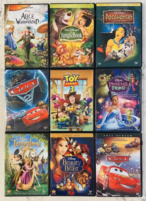 Disney DVD Lot 9 Movies Animated Alice, Cars2, Toy3, Tangled, Jungle, Pocahontas