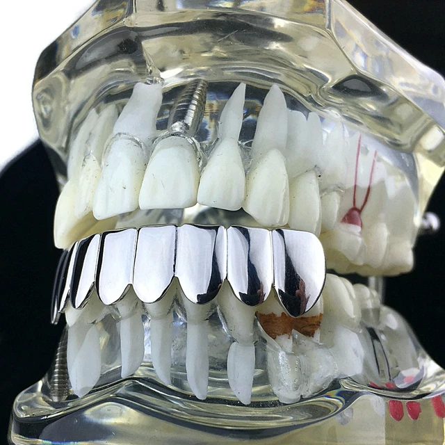 Solid Real 925 Sterling Silver Grillz 8 Bottom Teeth Eight Tooth Plain Grills