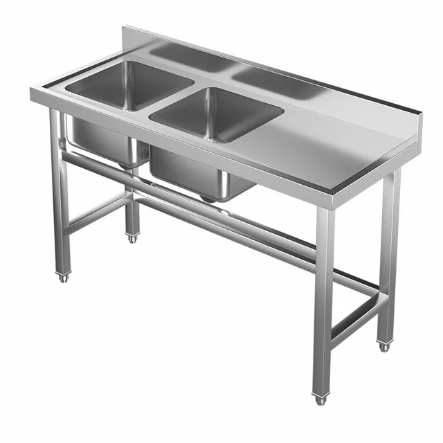 Stainless Steel Commercial Catering Kitchen Sink Double Bowl Unit Right Platform