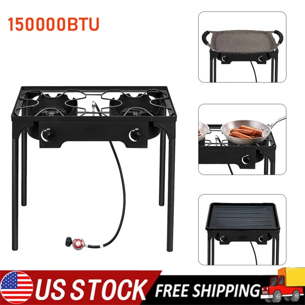 DOUBLE BURNER GAS Propane Cooker Outdoor Camping Picnic Stove Stand BBQ