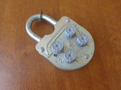 Vtg Old Rare Russian Soviet Ussr 4 Code Combination Metal Padlock Door Lock