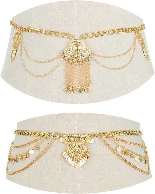 2 PCS Waist Belt Chain Vintage Dangle Dancing Tassel Body Chain Bikini Beach Bod