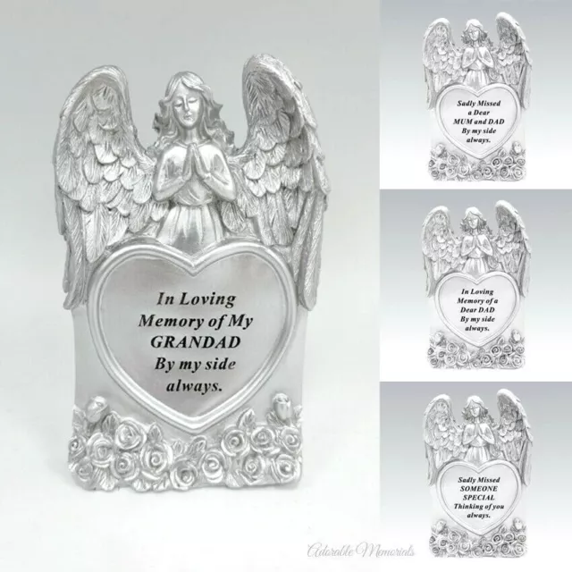 Silver Shimmer Praying Angel Heart Grave Plaque Memorial Ornament Tribute Verse