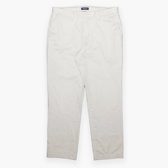 Pantaloni da uomo NAUTICA beige regolari tessuti dritti cotone W34 L30