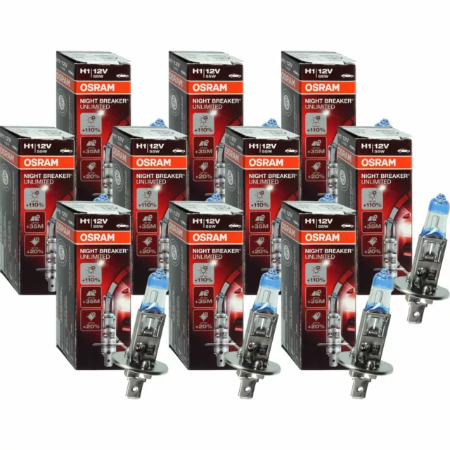 10x Osram Nuit Breaker Illimité H1 +110% Ampoule Lampe 12V 60/55 Watt P14,