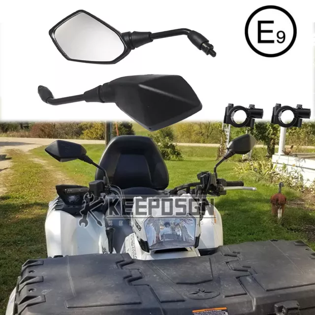 Motorrad Quad ATV UTV E-Mark Seiten Rück Spiegel 22mm 7/8‘’ Schwarz für Polaris