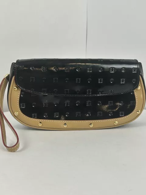 ARCADIA Black Genuine Italian Patent Leather Wristlet Clutch Made In Italy