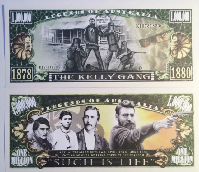 RARE: "KELLY GANG" Ned Kelly $1,000,000 Novelty Note, M/Cave.