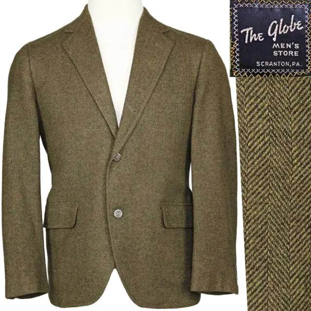 60s Vintage Wool Tweed Sport Coat Suit Jacket Golden Brown Herringbone 40 / 42 S