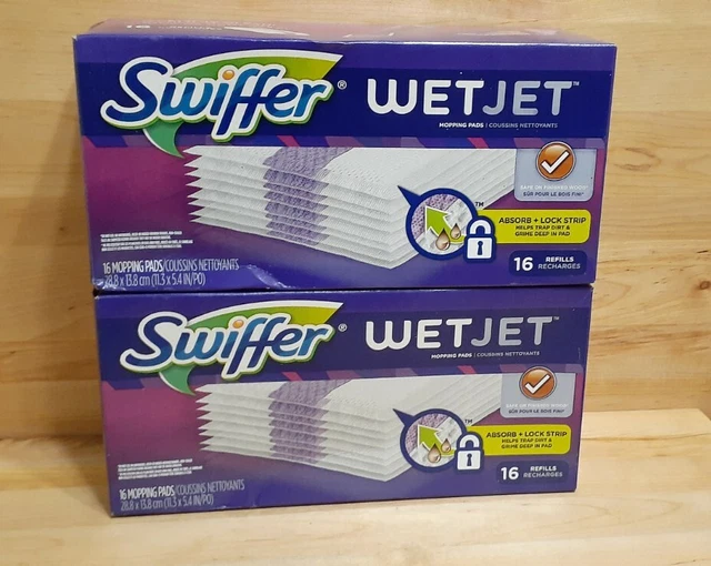 2  SWIFTER WETJET Floor Mopping Refill Pad 16ct Absorb trap+Lock Strip SAFE WOOD