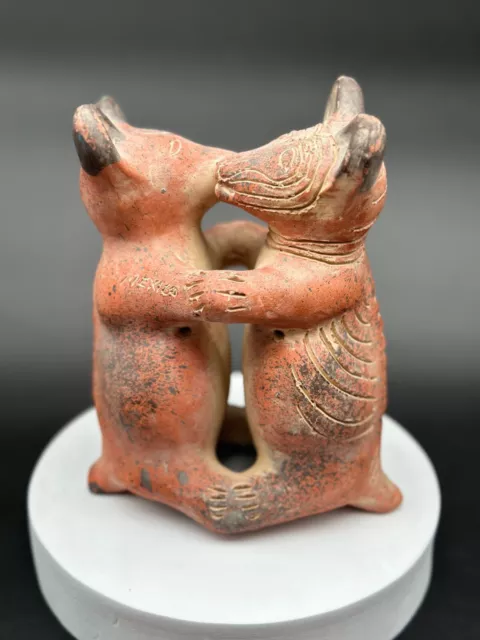 Pre Columbian Style Colima Dancing Dogs Sculpture Mexican Pottery Folk Art