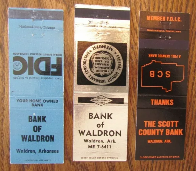 Waldron, Arkansas: Lot Of 3 Different Bank Matchbook Matchcovers -F