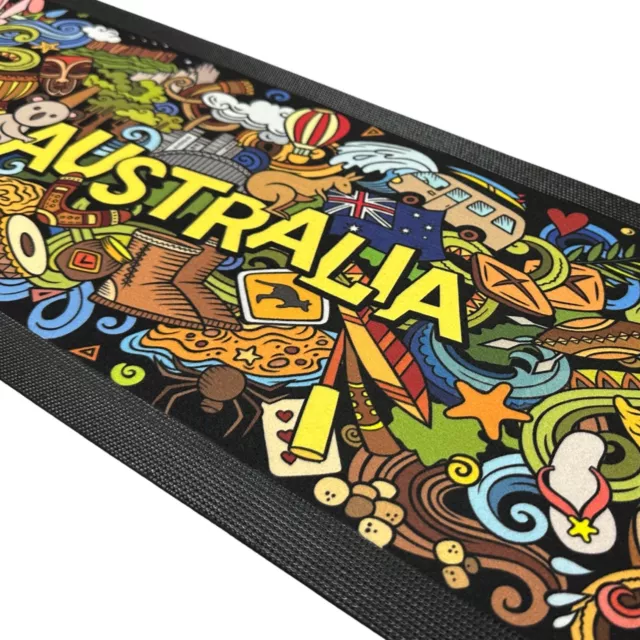 Australia Life Cartoon Doodle Bar Runner Aussie man cave Beer Mat Pub Rubber