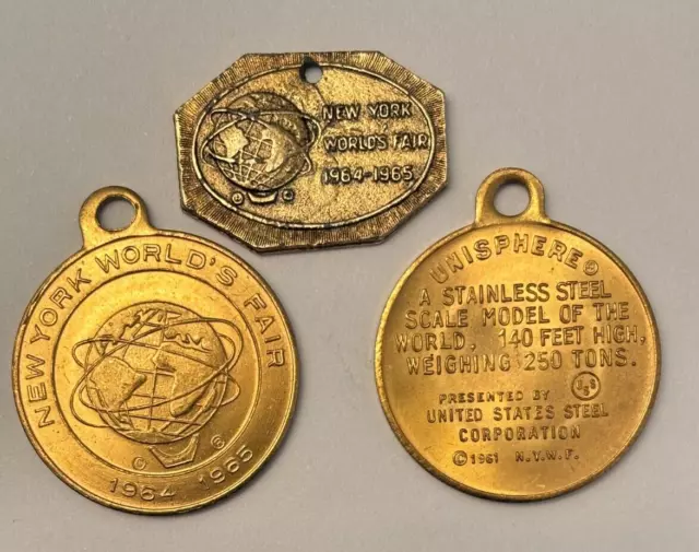 new york world's fair 1964-65 fobs | 3 FOBS Lot | Gold Colored