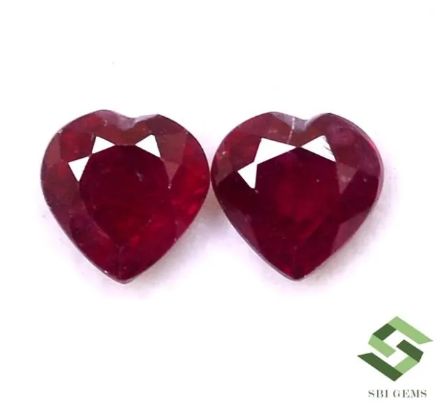 6x6 mm Natural Ruby Heart Shape Cut Pair 2.29 CTS Faceted Loose Gemstones GF