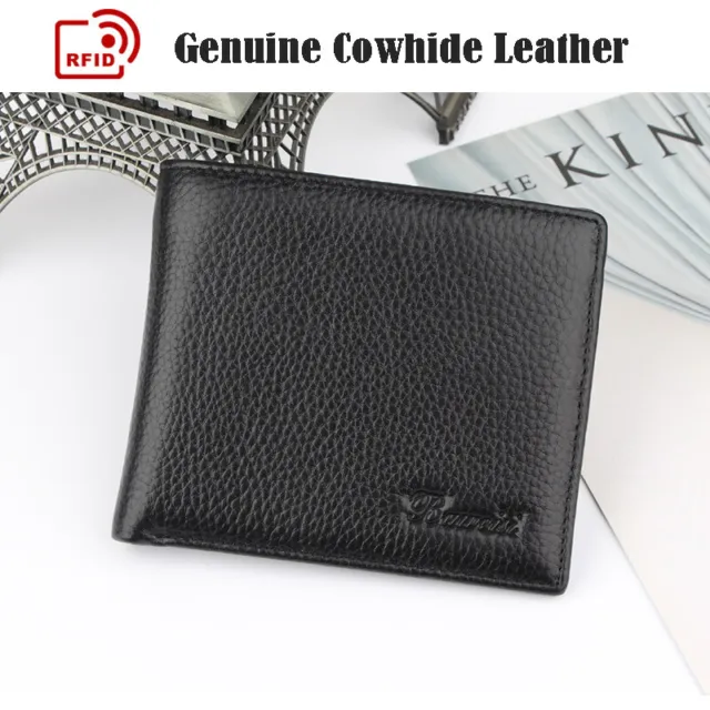 Men Genuine Leather Wallet Credit Card Holder RFID Blocking Zipper Bifold