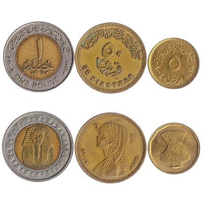 Egyptian 3 Coin Set 5 50 Qirsh 1 Pound | Tutankhamun | Egypt | 2004 - 2005