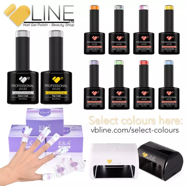 VB™ Line 5 Colours Top and Base coat Starter kit - 9W LED Lamp Nail Gel Polish