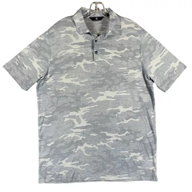 Hart Schaffner Marx Men's L Polo Golf Shirt Short Sleeve Blue Camouflage Cotton