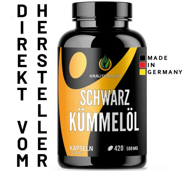 Schwarzkümmelöl 420 Kapseln + Vitamin E, kaltgepresst, ägyptisch, 1010mg Dosis