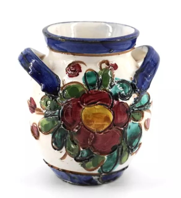 VTG Hand Painted Flower Bud Vase  Majolica Italian Farmhouse Kitchen Decor