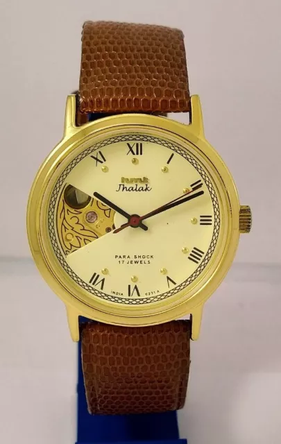 HMT Jhalak Golden Dial Mechanical Watch Semi Skeleton 17J. Collectible GP*FedEx