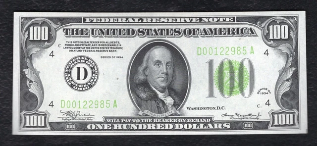 FR. 2152-Dlgs 1934 $100 LGS LIGHT GREEN SEAL FRN CLEVELAND, OH GEM UNCIRCULATED