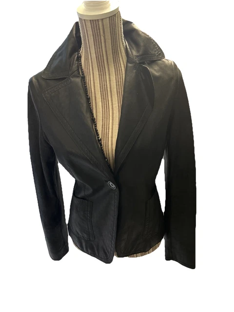 Veste En Cuir Gros Grain Femme Expresso - Taille L, Noire, Occasion Très Bon état