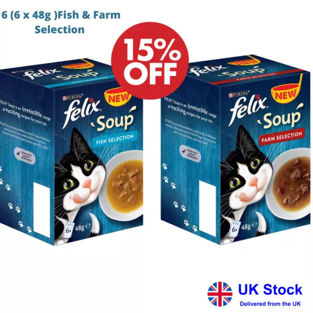 36 x 48g Felix Soup Wet Cat Food - 30 + 6 Free!