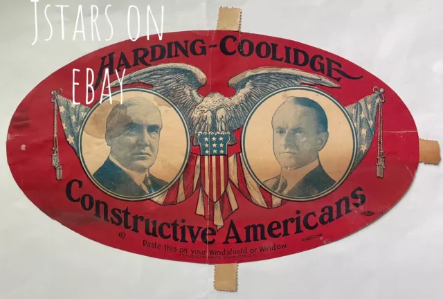 1920 Harding Coolidge Us President Political Campaign Jugate Window Sticker Rare