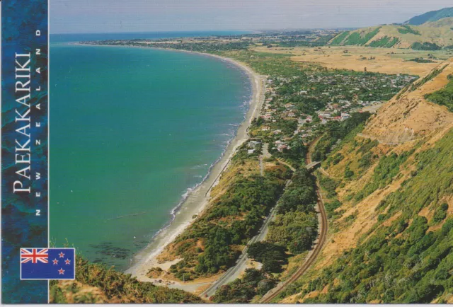 Ansichtskarte: Paekakariki Hill und Beach, Eisenbahnlinie, Neuseeland