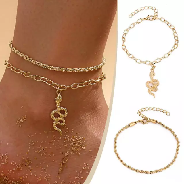 Women's Fashion Jewelry Gold Or Silver Layered Snake Bracelet Anklet B3G5